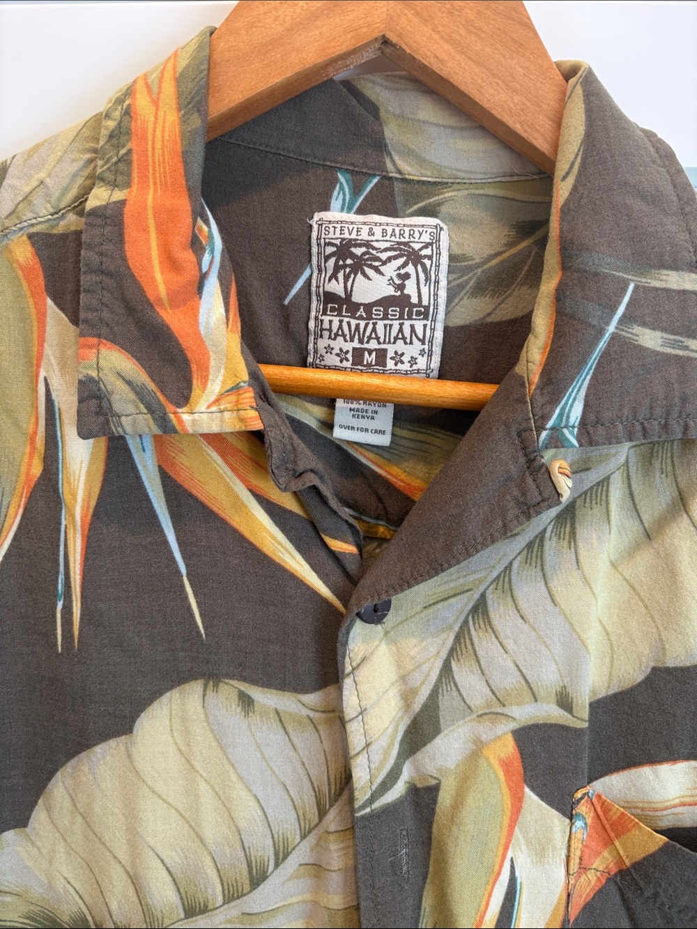 Vintage Hawaiian Shirt - Olive & Orange Leaf Print